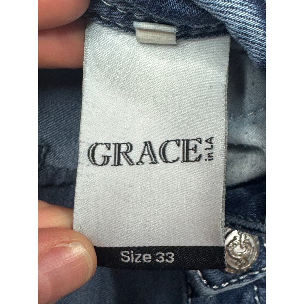 Grace in L.A. Women's Easy Fit Blue Denim Cut Off Shorts - Size 33x3.5 - Picture 5 of 7